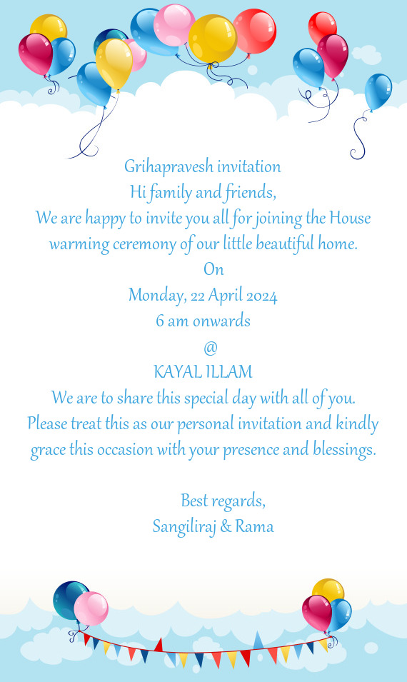 Grihapravesh invitation Hi family and friends
