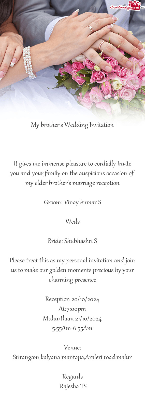 Groom: Vinay kumar S