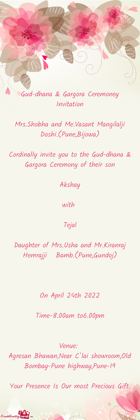 Gud-dhana & Gargora Ceremoney Invitation