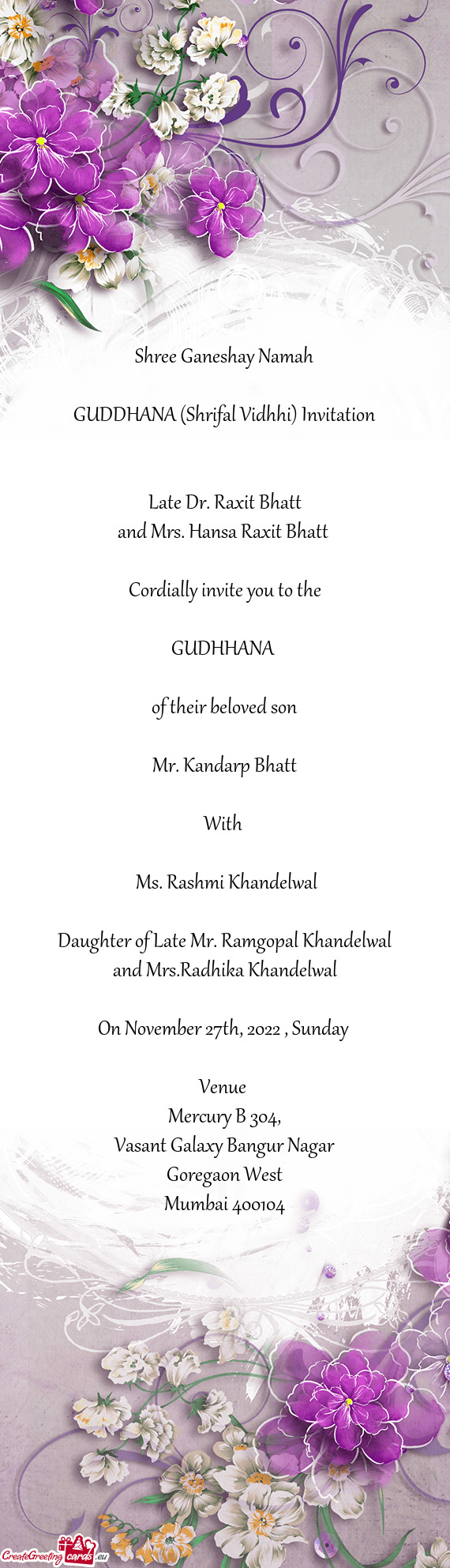GUDDHANA (Shrifal Vidhhi) Invitation