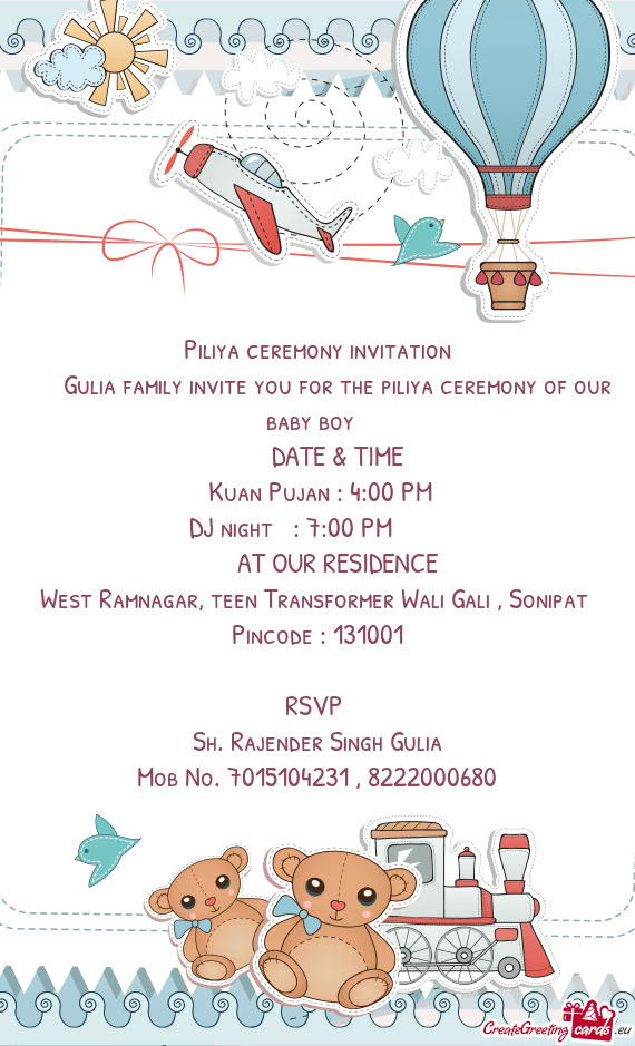 Gulia family invite you for the piliya ceremony of our baby boy🐣❤