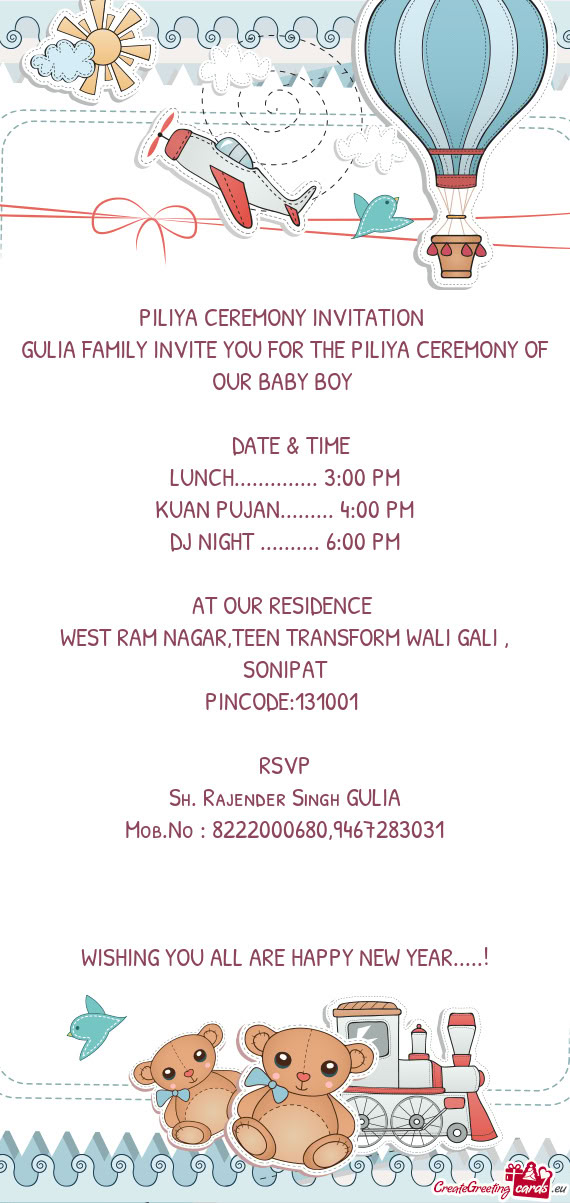 GULIA FAMILY INVITE YOU FOR THE PILIYA CEREMONY OF OUR BABY BOY