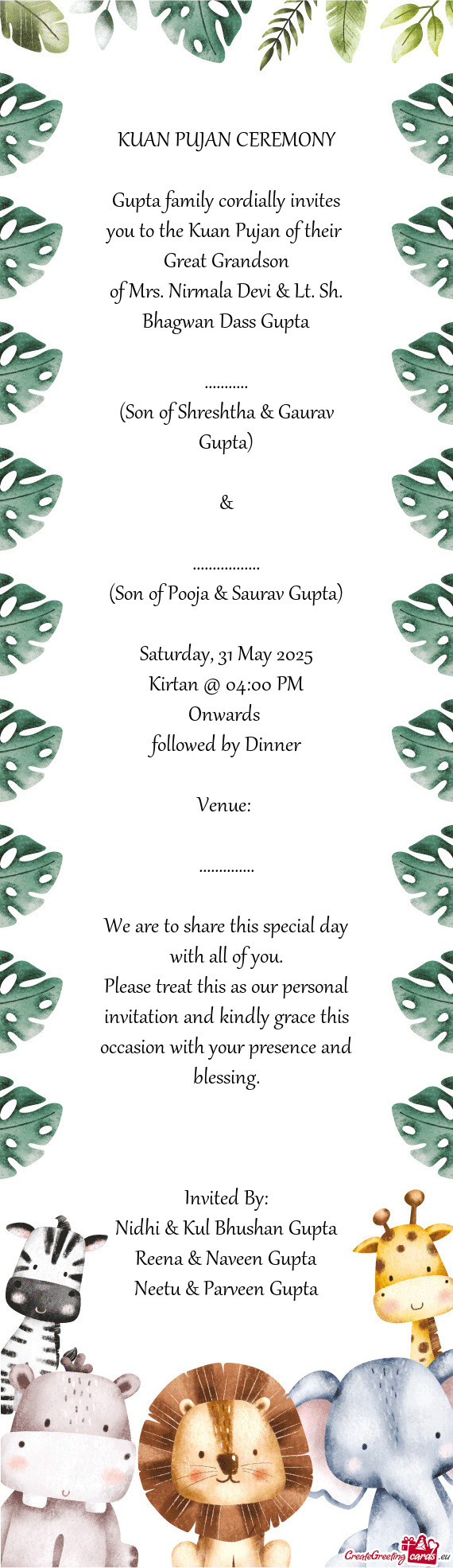 Gupta family cordially invites you to the Kuan Pujan of their