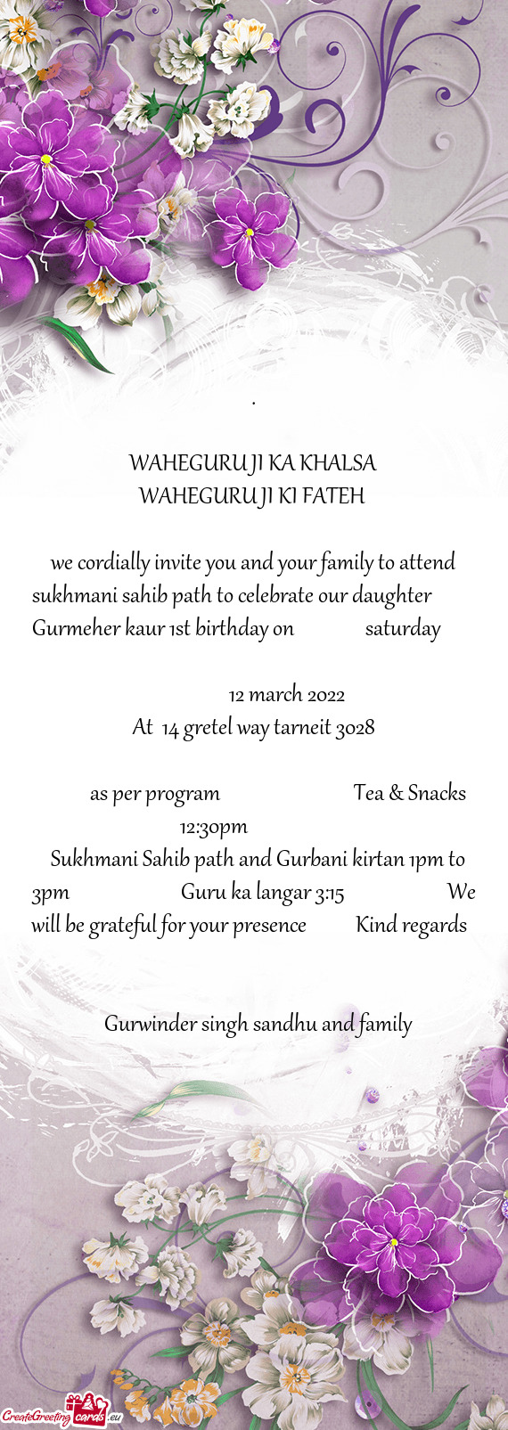 Gurmeher kaur 1st birthday on    saturday       12 march 2022