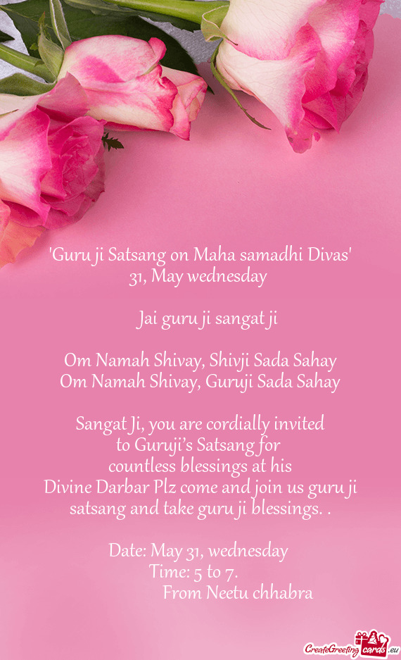 "Guru ji Satsang on Maha samadhi Divas" 31, May wednesday