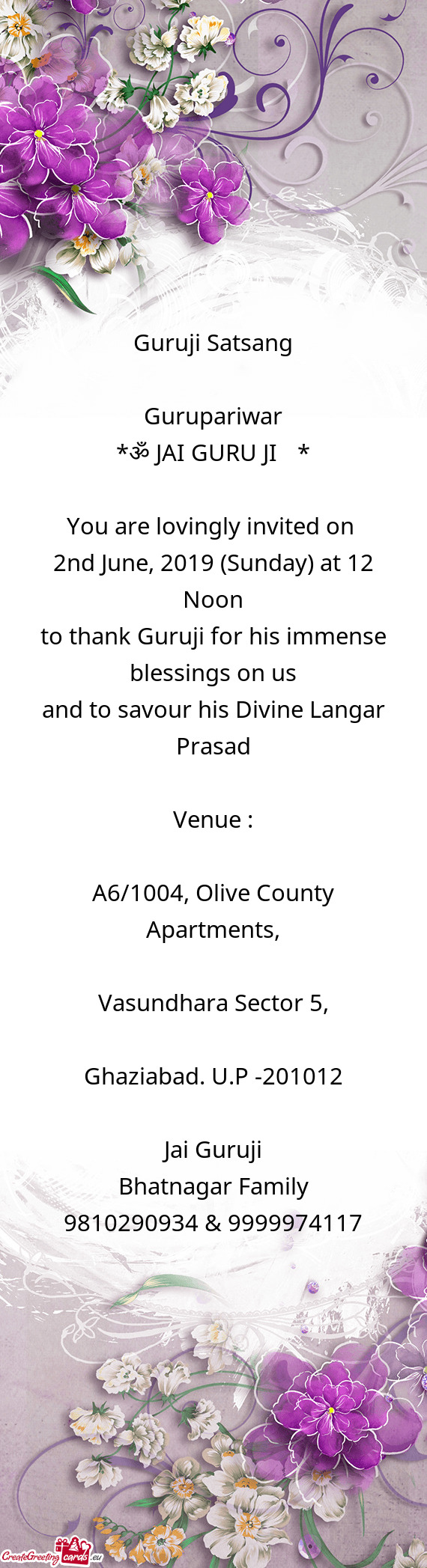 Guruji Satsang Gurupariwar *ॐ JAI GURU JI ੴ* You are lovingly invited on 2nd June