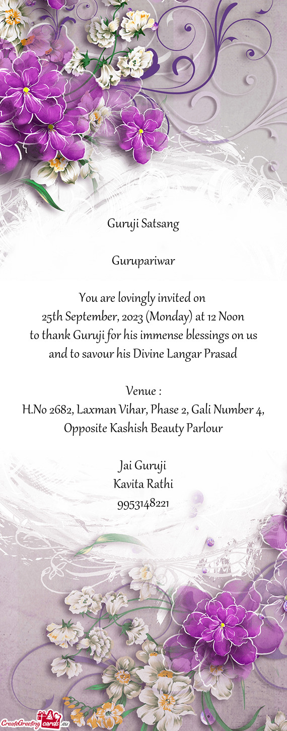 H.No 2682, Laxman Vihar, Phase 2, Gali Number 4, Opposite Kashish Beauty Parlour