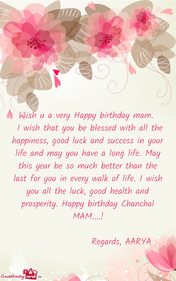 H you all the luck, good health and prosperity. Happy birthday Chanchal MAM