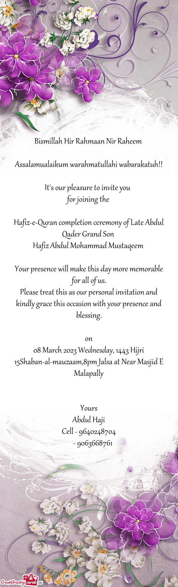 Hafiz-e-Quran completion ceremony of Late Abdul Qader Grand Son