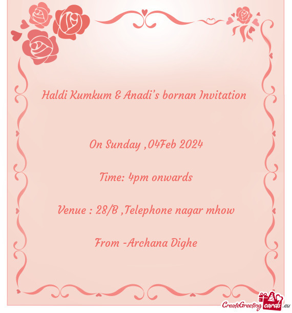 Haldi Kumkum & Anadi’s bornan Invitation