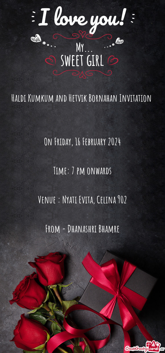 Haldi Kumkum and Hetvik Bornahan Invitation  On Friday