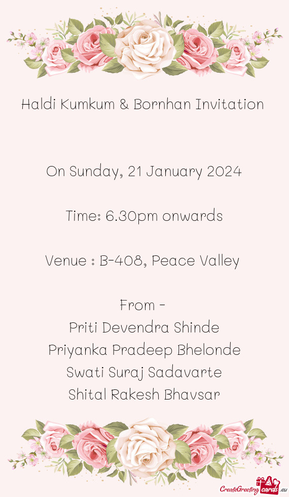 Haldi Kumkum & Bornhan Invitation  On Sunday