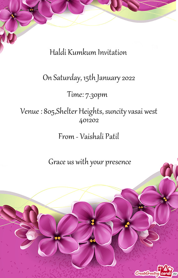 Haldi Kumkum Invitation 
 
 
 On Saturday