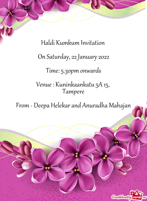 Haldi Kumkum Invitation 
 
 On Saturday
