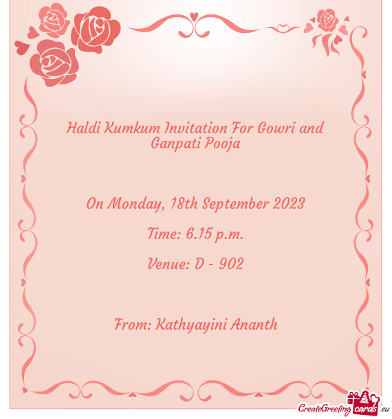 Haldi Kumkum Invitation For Gowri and Ganpati Pooja