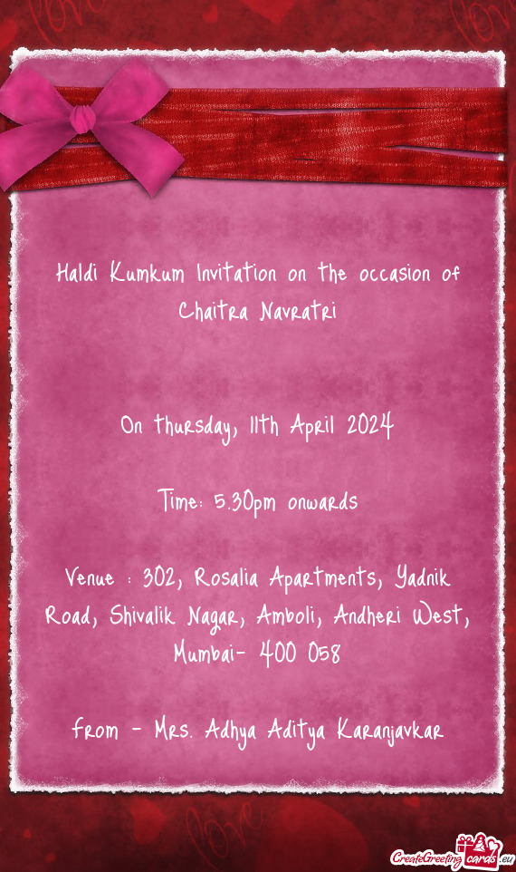 Haldi Kumkum Invitation on the occasion of Chaitra Navratri