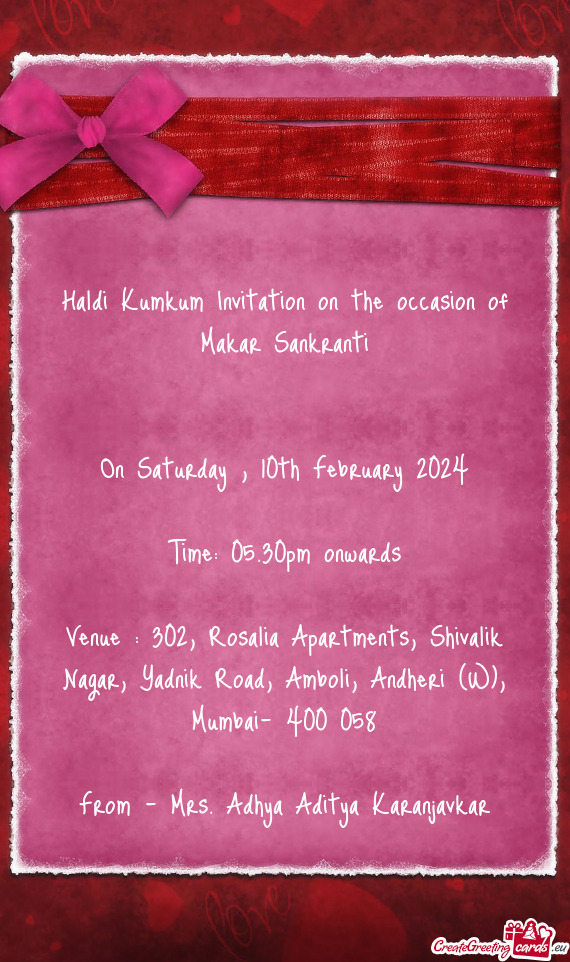 Haldi Kumkum Invitation on the occasion of Makar Sankranti