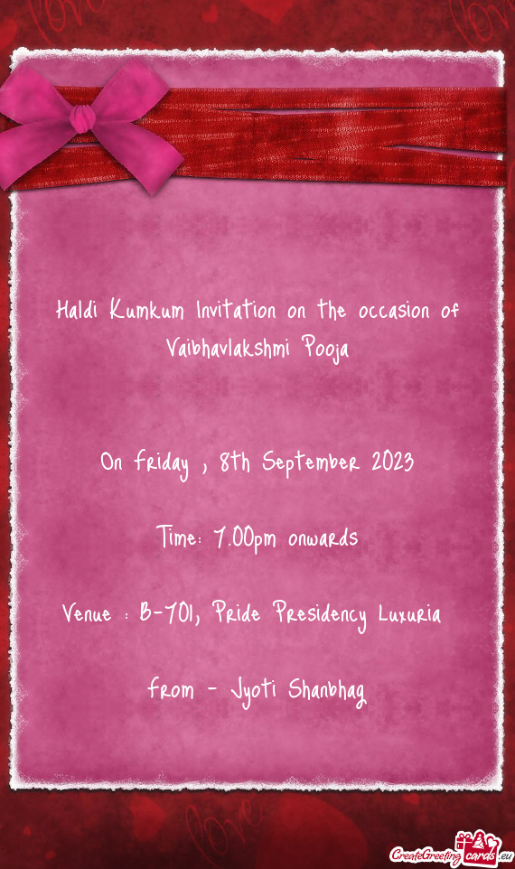 Haldi Kumkum Invitation on the occasion of Vaibhavlakshmi Pooja