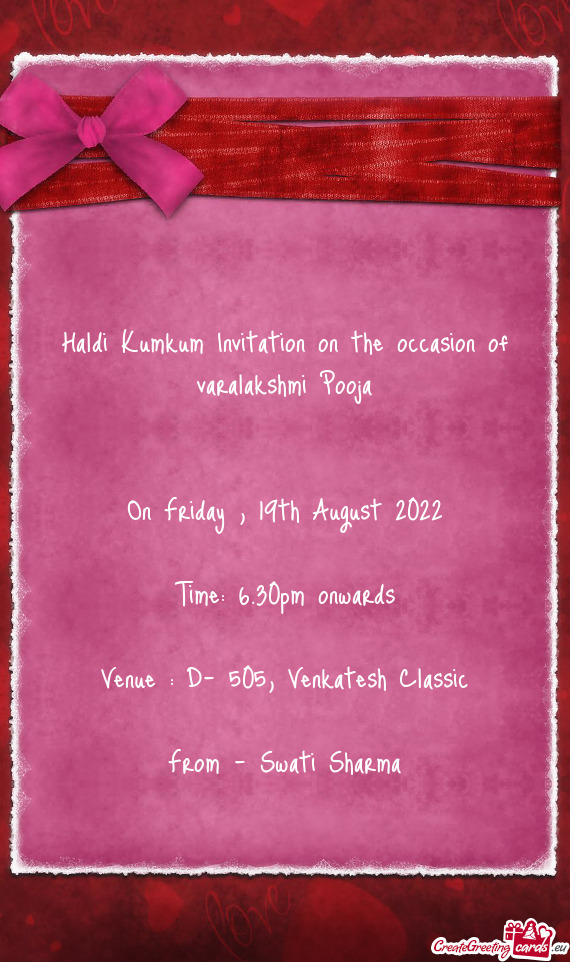 Haldi Kumkum Invitation on the occasion of varalakshmi Pooja