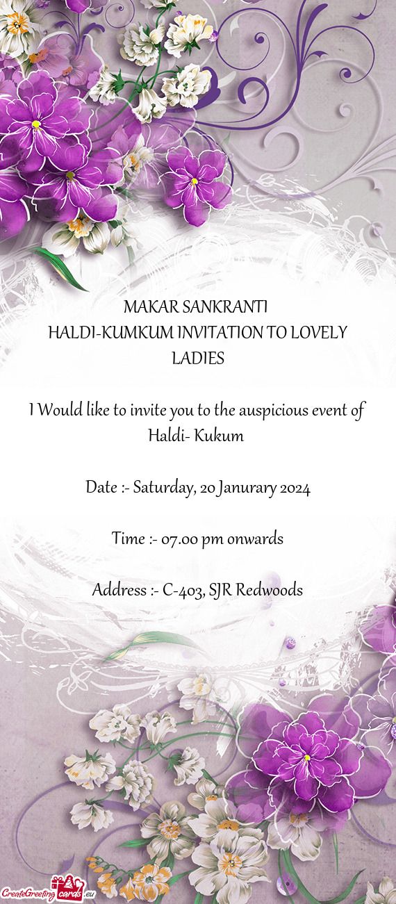 HALDI-KUMKUM INVITATION TO LOVELY LADIES