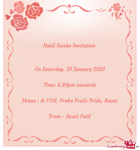 Haldi Kunku Invitation  On Saturday