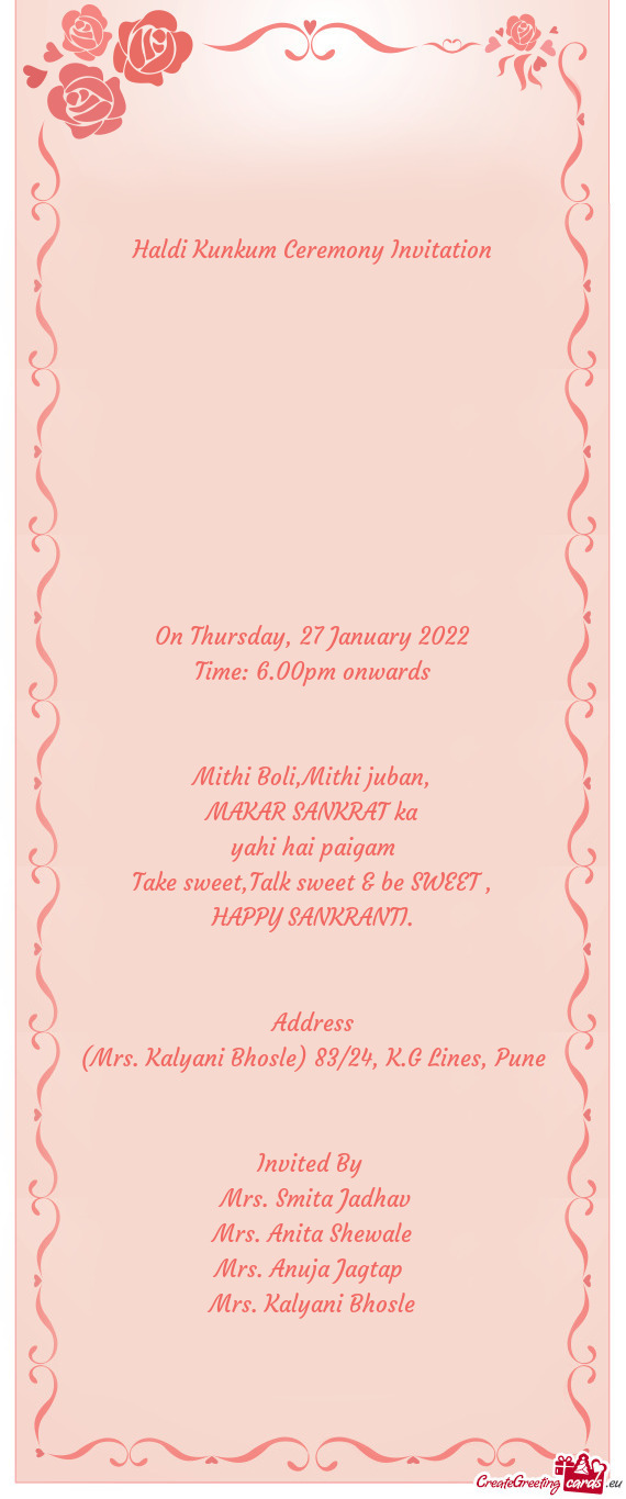 Haldi Kunkum Ceremony Invitation