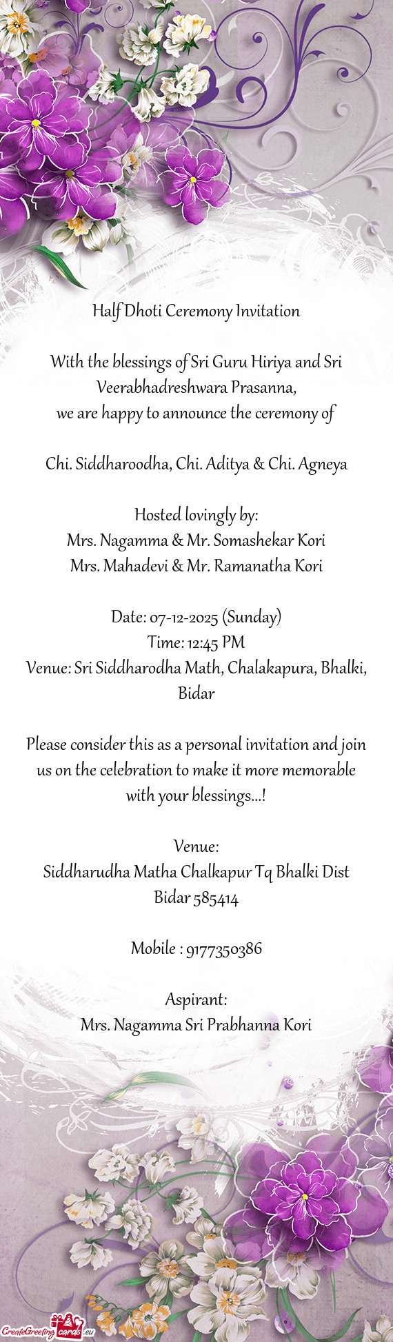 🎉 Half Dhoti Ceremony Invitation 🎉