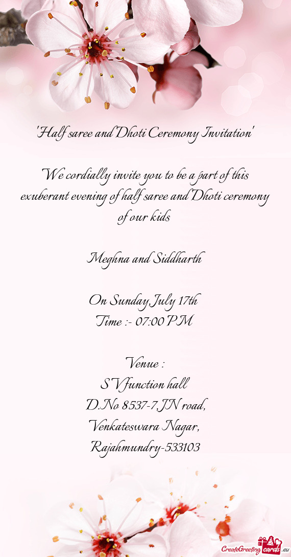 "Half saree and Dhoti Ceremony Invitation"