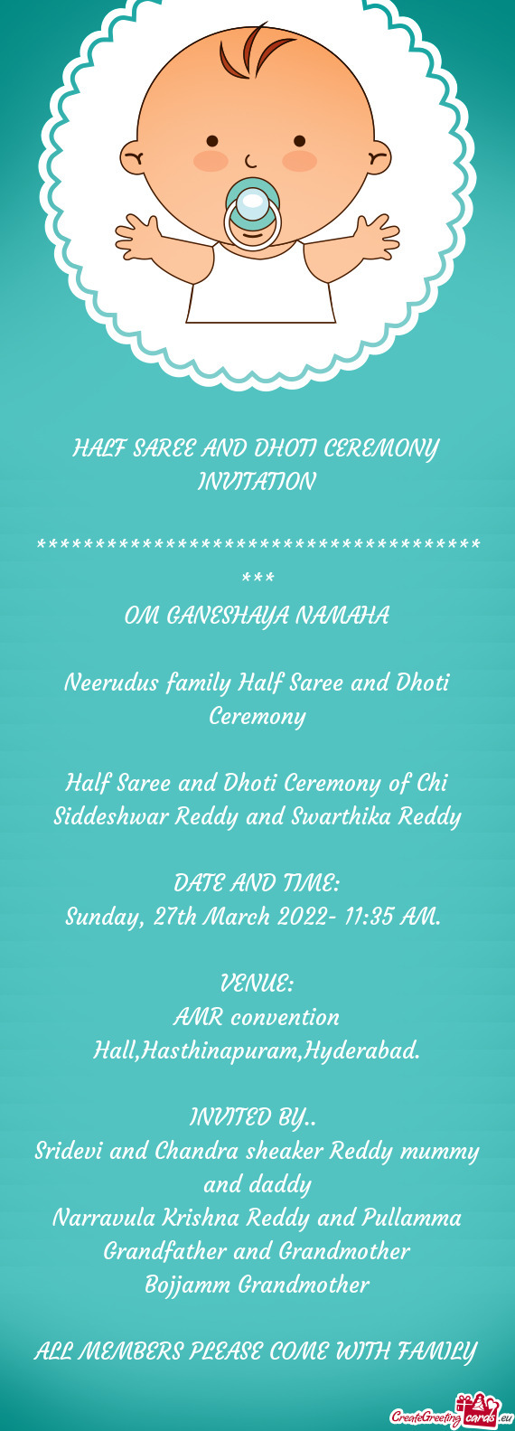 Half Saree and Dhoti Ceremony of Chi Siddeshwar Reddy and Swarthika Reddy