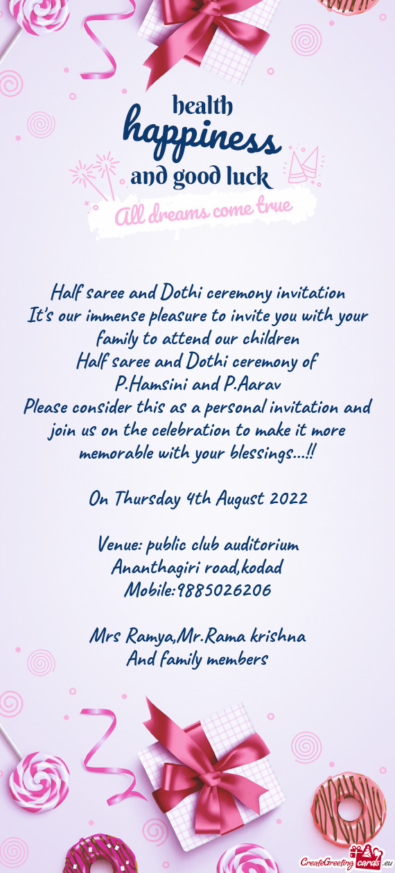 Half saree and Dothi ceremony invitation