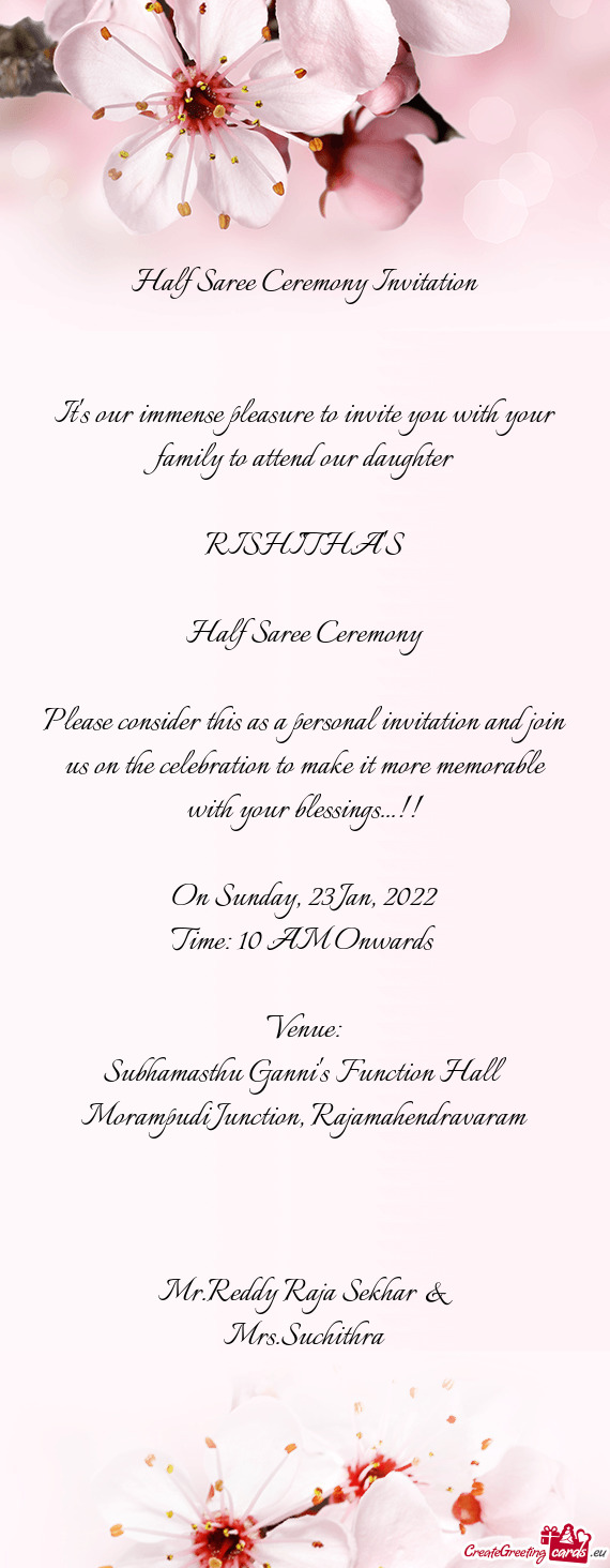 Half Saree Ceremony Invitation
 
 
 It