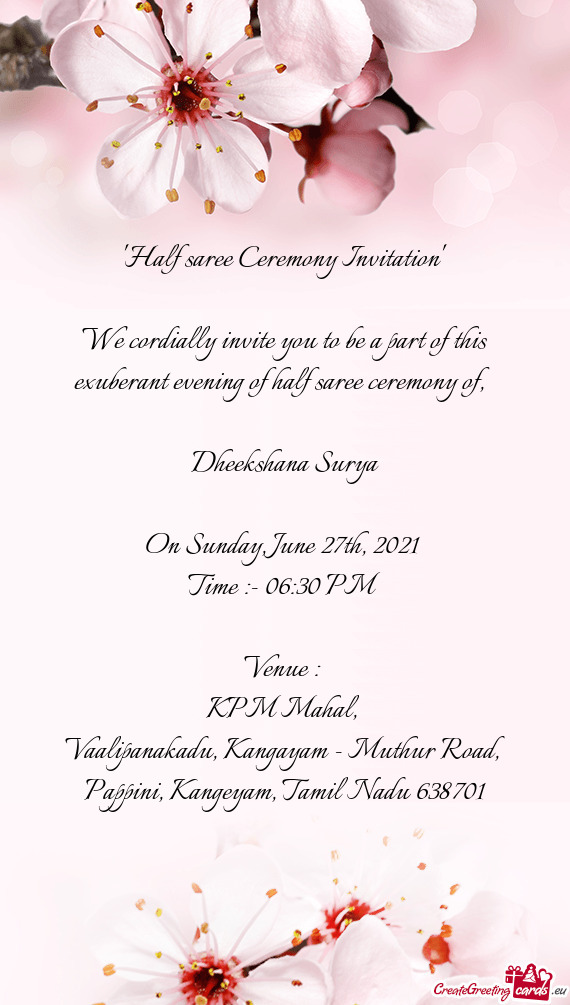 "Half saree Ceremony Invitation"