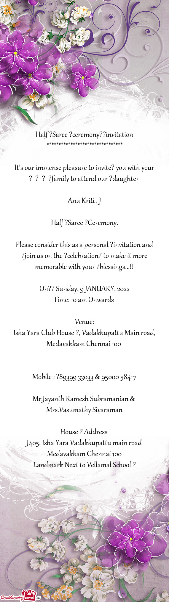 Half ?Saree ?ceremony??invitation