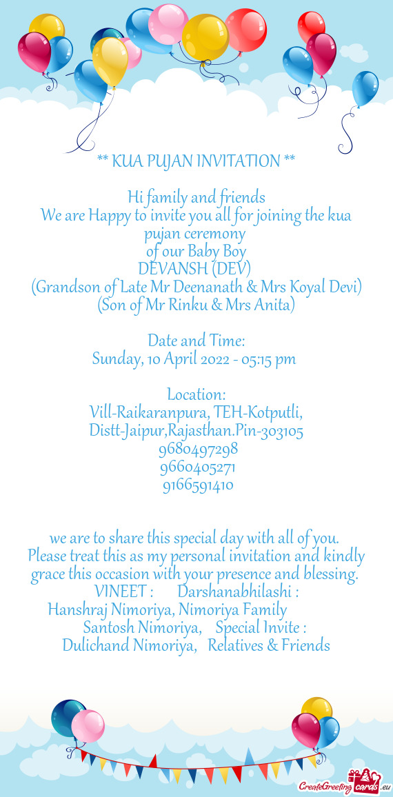 Hanshraj Nimoriya, Nimoriya Family     Santosh Nimoriya, Special Invite