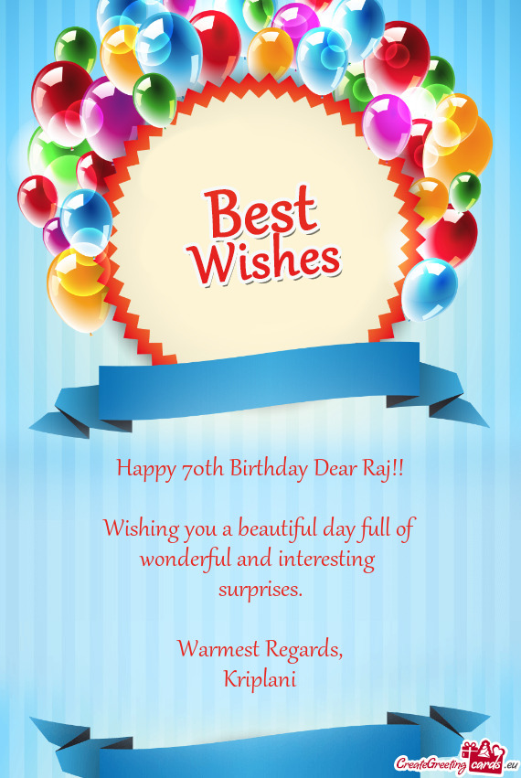 Happy 70th Birthday Dear Raj