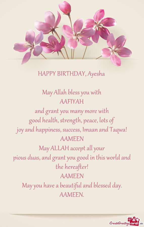 HAPPY BIRTHDAY, Ayesha