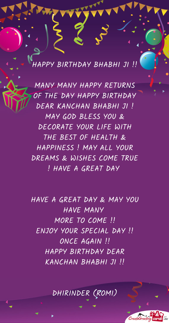 HAPPY BIRTHDAY BHABHI JI