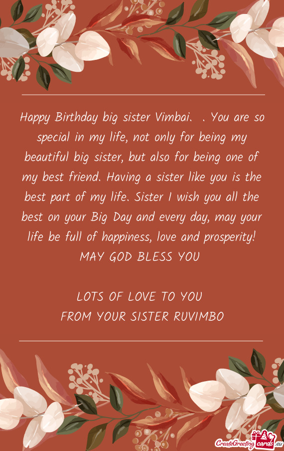 Happy Birthday big sister Vimbai. . You are so special in my life, not only for being my beautiful
