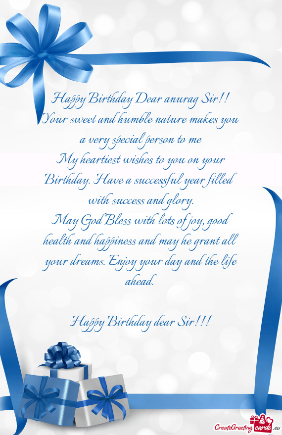 Happy Birthday Dear anurag Sir - Free cards