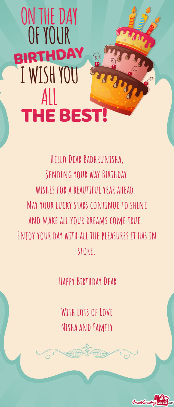Happy Birthday Dear With lots of Love Nisha and Family