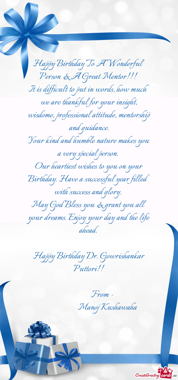 Happy Birthday Dr. Gowrishankar Puttori