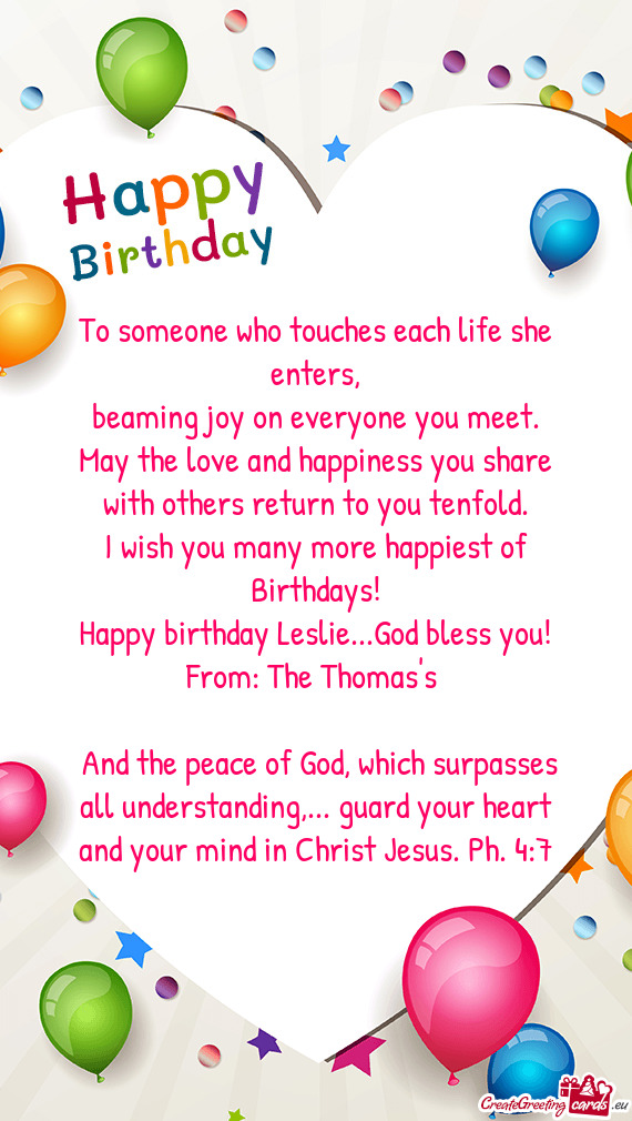 Happy birthday Leslie...God bless you
