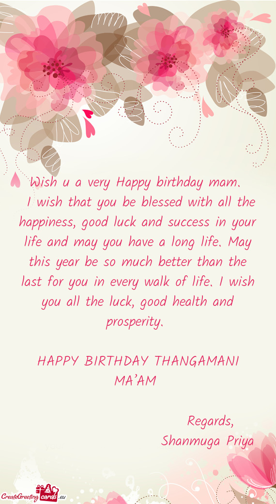 HAPPY BIRTHDAY THANGAMANI MA’AM