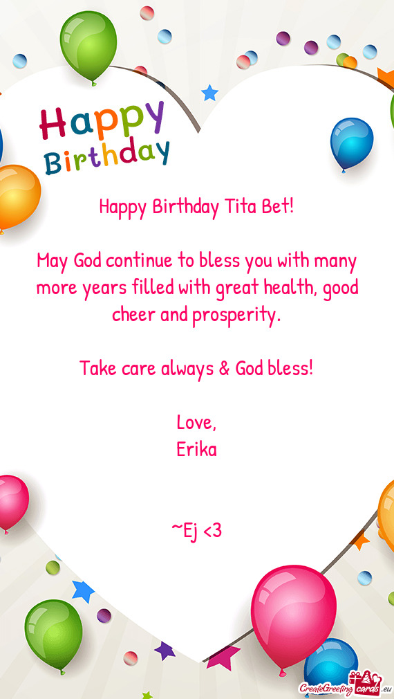 Happy Birthday Tita Bet May God Continue To Bless You With Many More Years Filled With Great Hea Free Cards