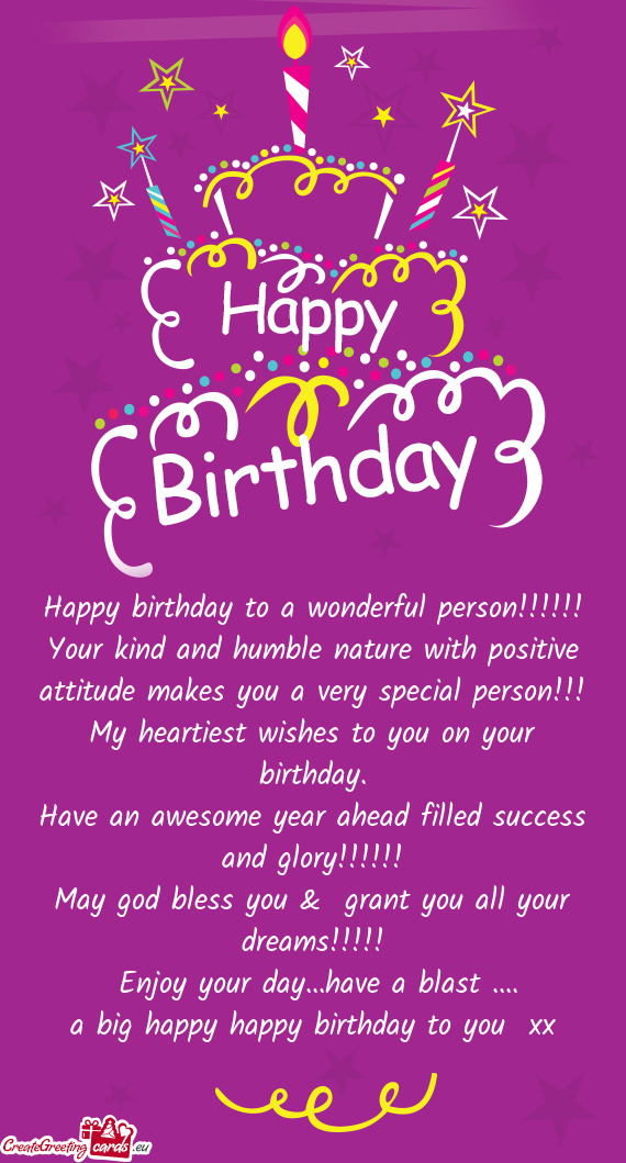 Happy birthday to a wonderful person!!!!!! Your kind and humble nature with positive attitude makes