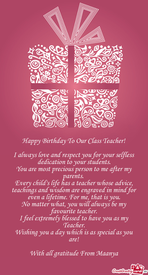 Happy Birthday To Our Class Teacher