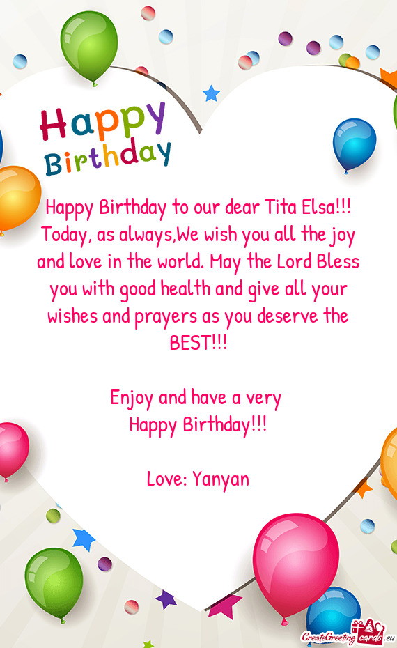 Happy Birthday to our dear Tita Elsa!!! Today, as always,We wish you all the joy and love in the wor