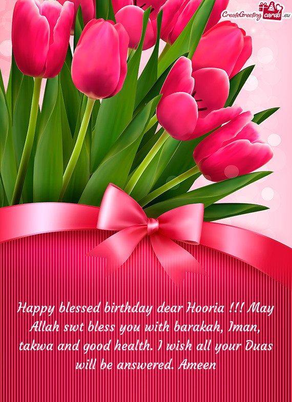 Happy blessed birthday dear Hooria !!! May Allah swt bless you with barakah, Iman, takwa and good he