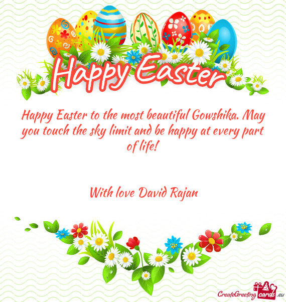 Happy Easter to the most beautiful Gowshika. May you touch the sky limit and be happy at every part