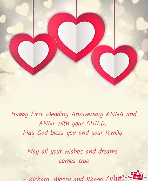 Happy First Wedding Anniversary ANNA and ANNI with your CHILD